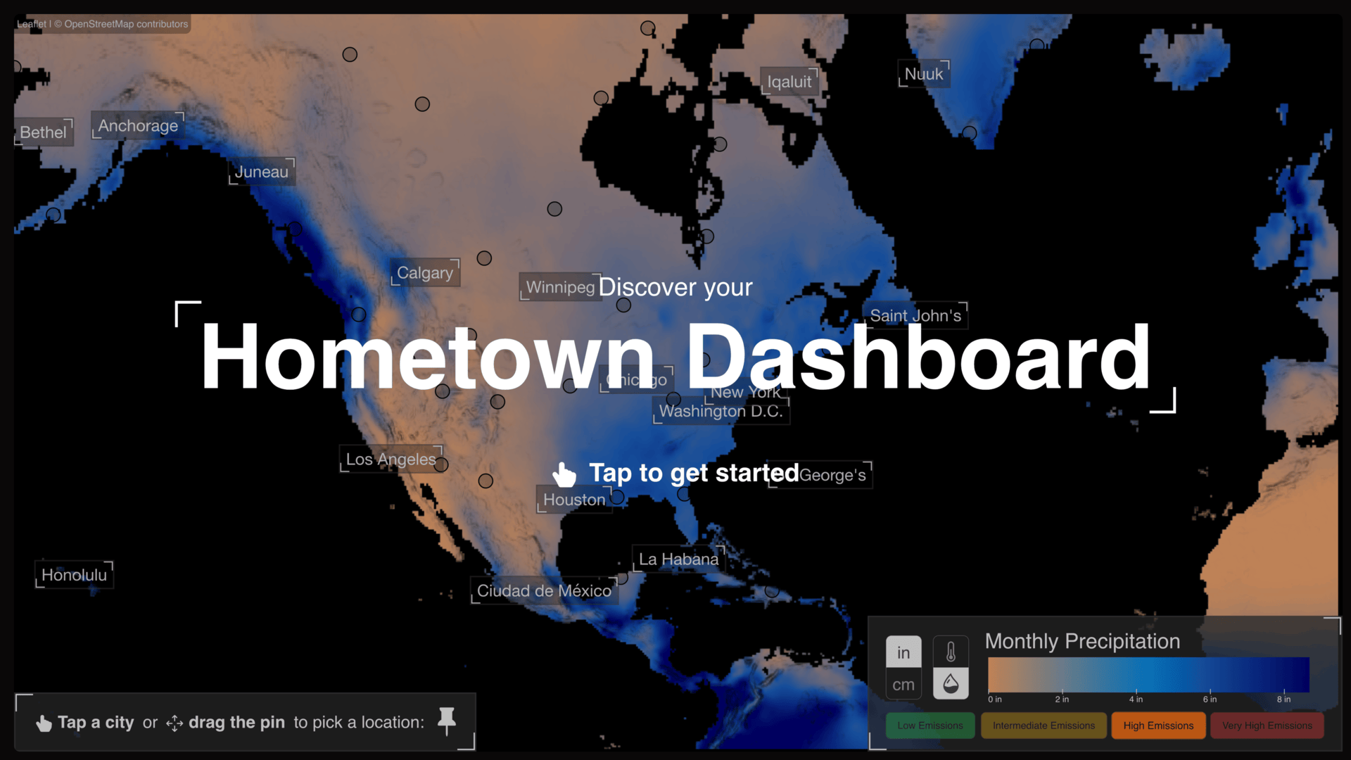 A reproduction of the map controls on display at NASA's Hometown Dashboard.